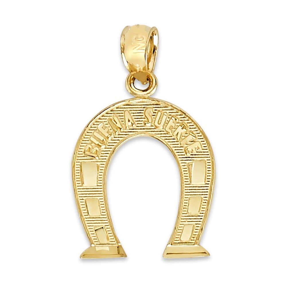 14k Real Solid Gold Horseshoe Pendant Necklace, Lucky Charm Gifts for Him